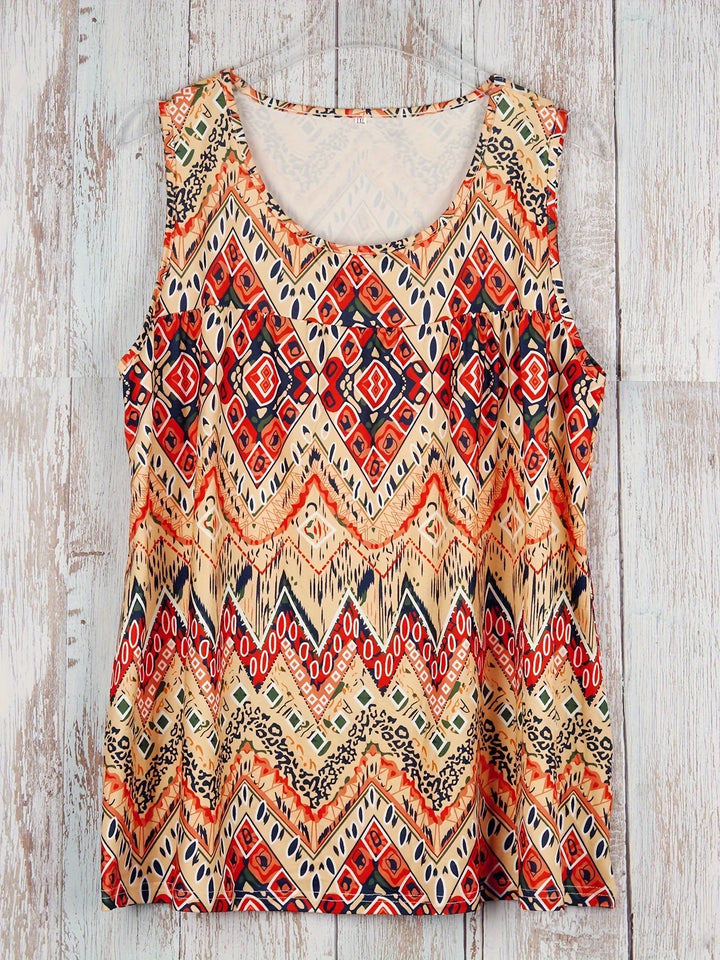 Zosima | Women's Geometric Print Ruched Sleeveless Top