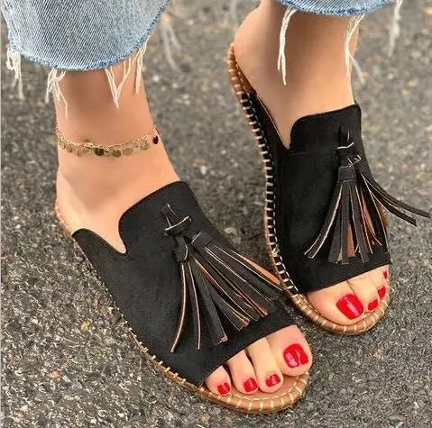 Oberon | Women's Tassel Espadrille Flat Slide Sandals