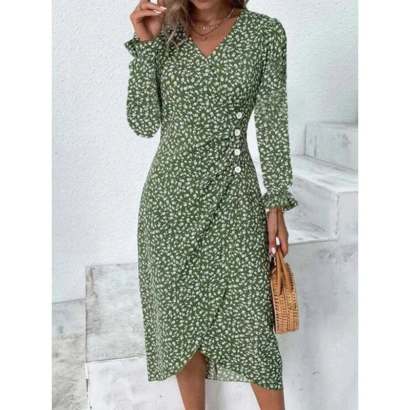 Jobst | Women's Floral Button Front Puff Sleeve Midi Dress