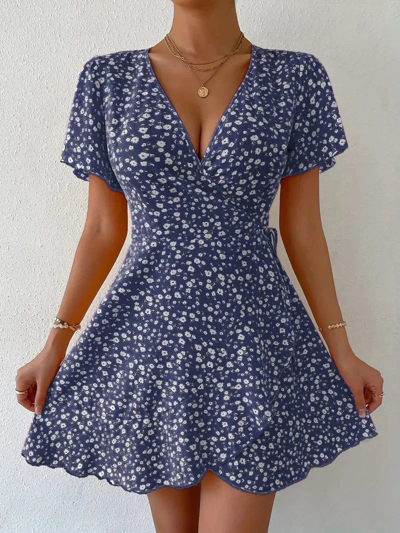 Luthais | Women's Floral Wrap V-Neck Mini Dress