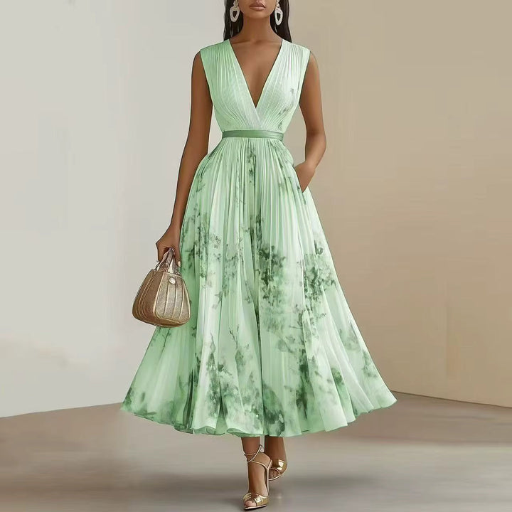 Rowella | Women's Pleated V-Neck Maxi Dress
