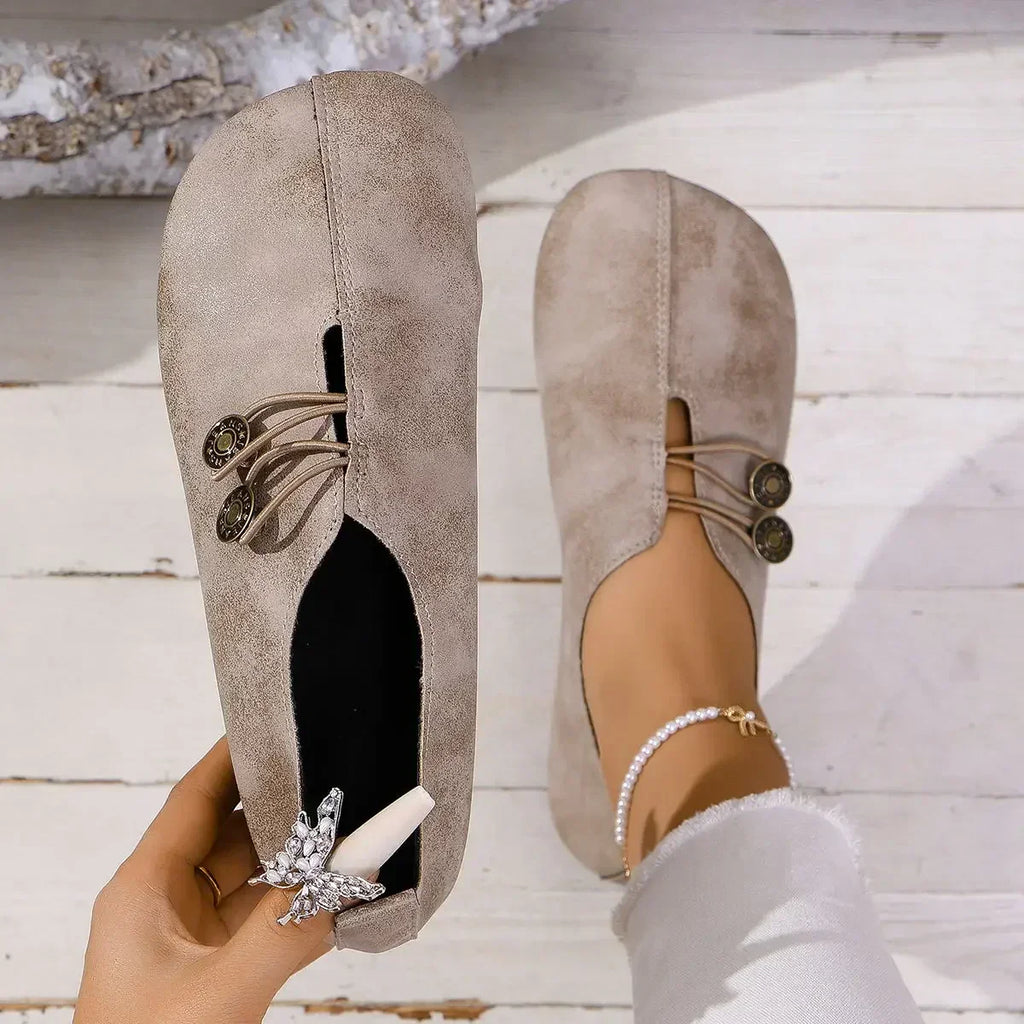 Evarra | Women's Button Detail Slip-On Flat Loafers