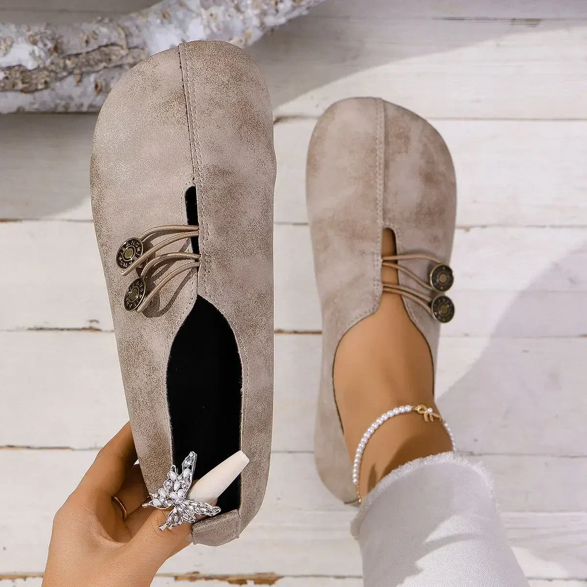 Evarra | Women's Button Detail Slip-On Flat Loafers