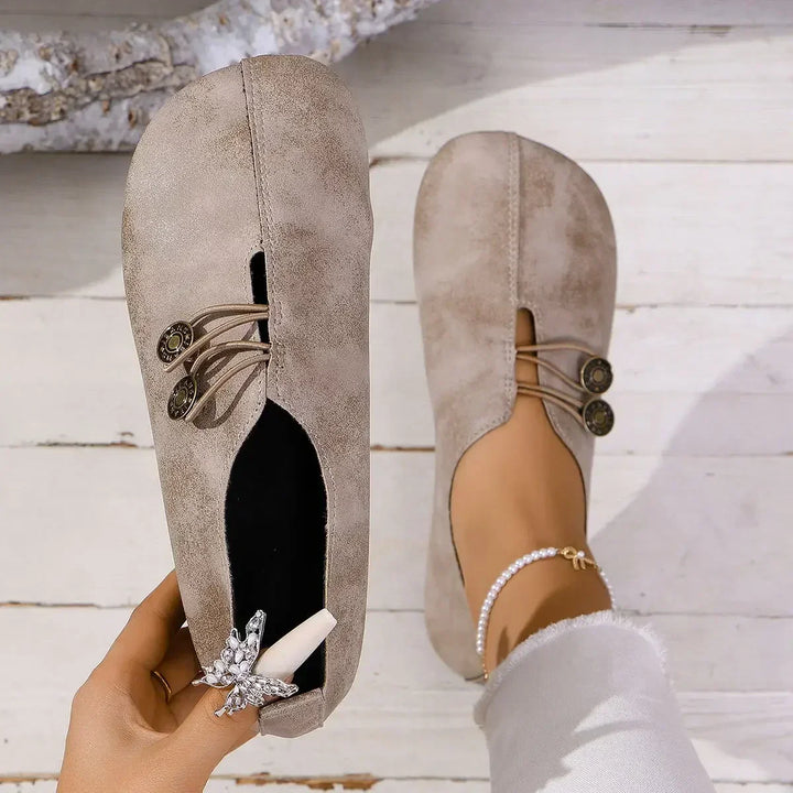 Evarra | Women's Button Detail Slip-On Flat Loafers