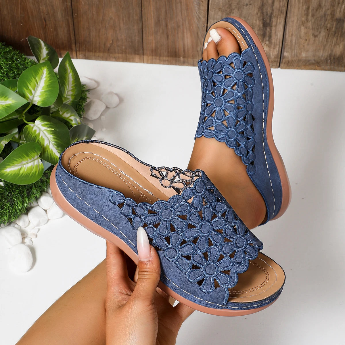 Esme | Women's Floral Pattern Slides with Soft Cushioned Footbed