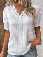 Gwenllian | Women's Lace Trim V-Neck Pleated Blouse