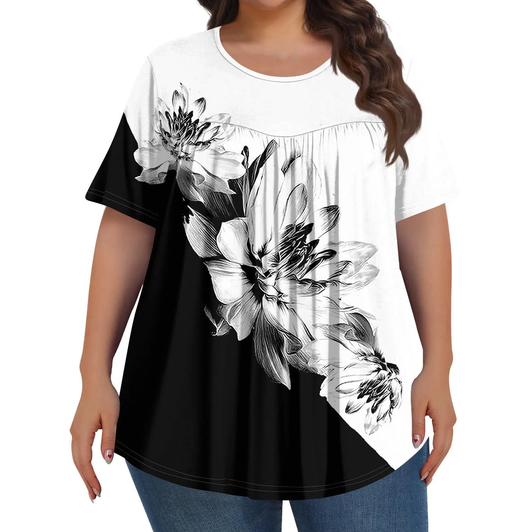 Sorley | Women's Floral Graphic Color Block Short Sleeve Top