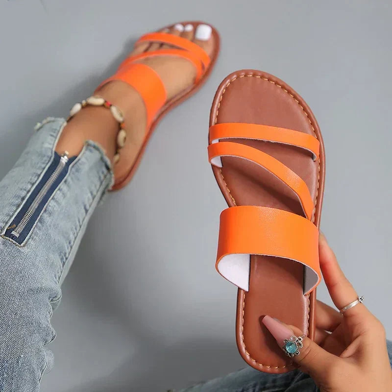 Osberga | Women's Double Band Toe Ring Flat Slides