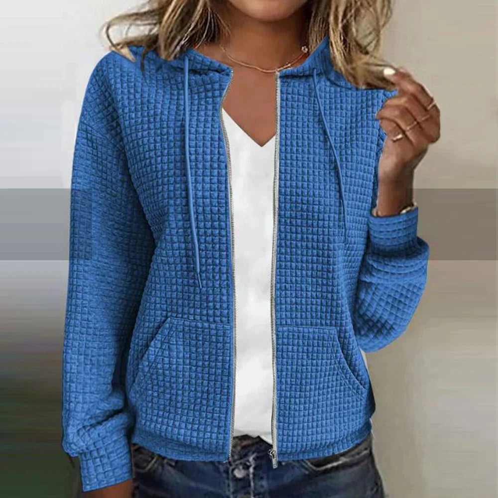 Greer | Women's Waffle Knit Zip-Up Hooded Jacket
