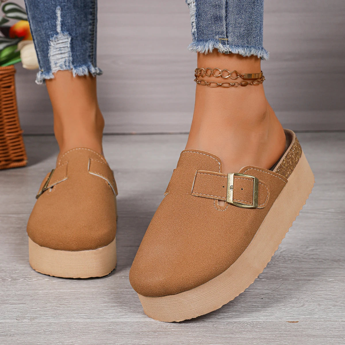 Maeva | Women's Platform Slide in Clogs with Buckle Detail