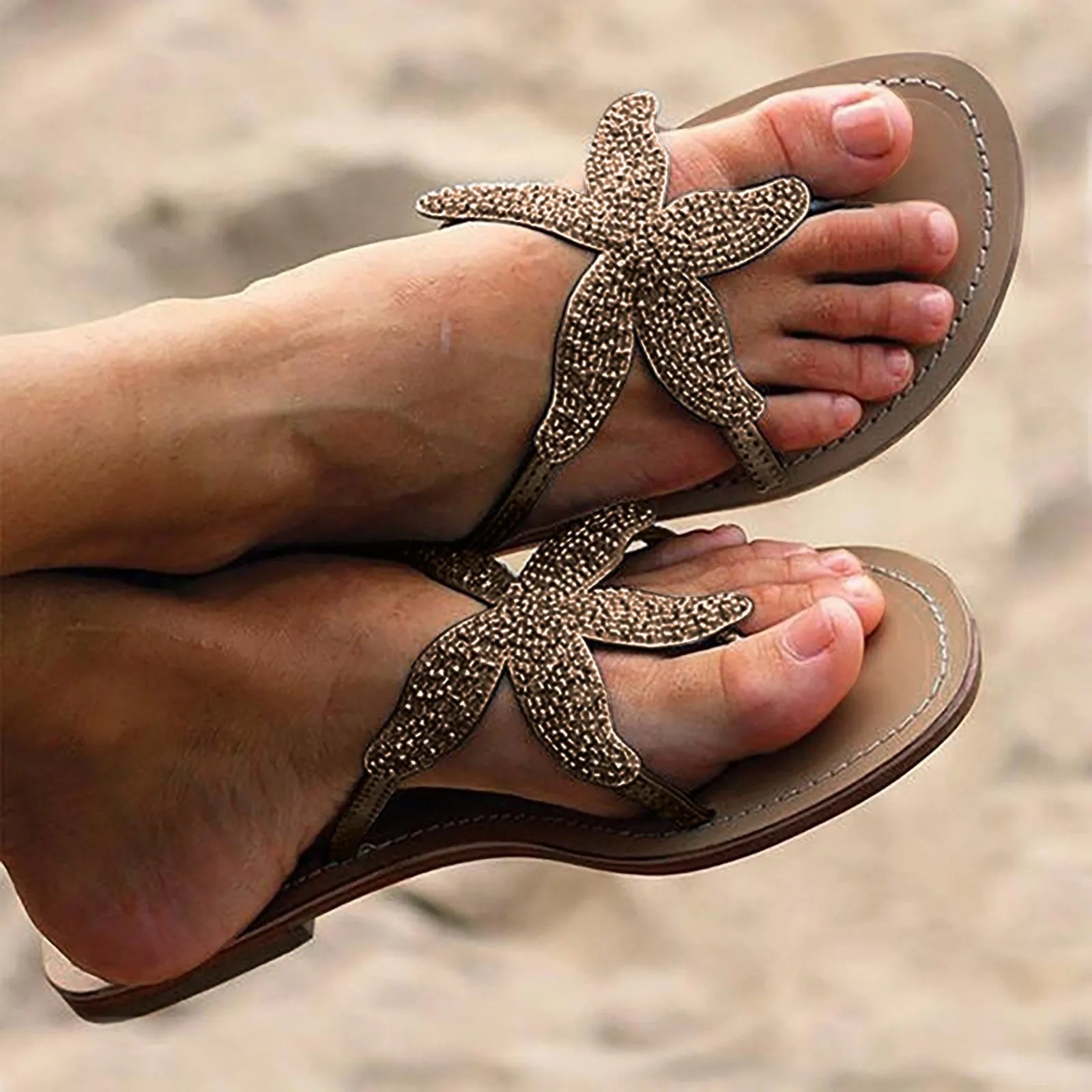 Lunessa | Women's Starfish Embellished Toe Post Summer Beach Slides