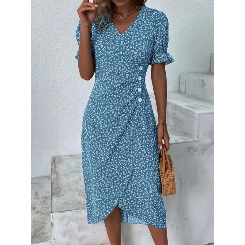 Jobst | Women's Floral Button Front Puff Sleeve Midi Dress