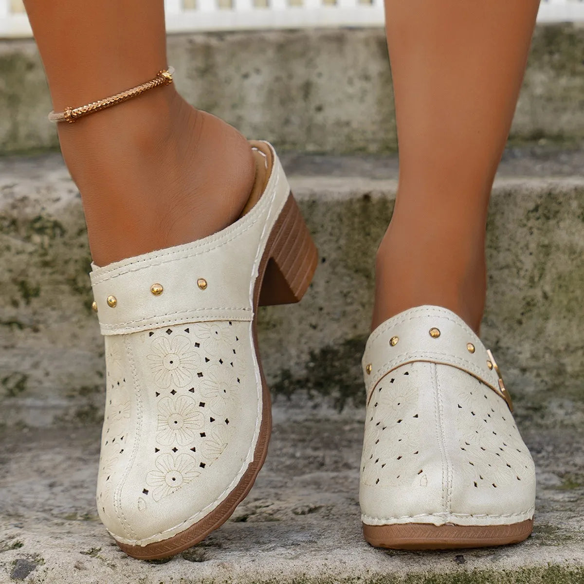 Lorelei | Women's Chic Heeled Slip On Clogs with Buckle Detail