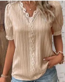 Gwenllian | Women's Lace Trim V-Neck Pleated Blouse