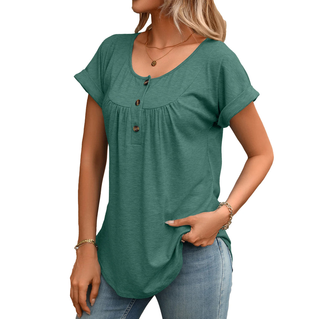 Montague | Women's Scoop Neck Button Detail Loose Blouse