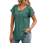 Montague | Women's Scoop Neck Button Detail Loose Blouse