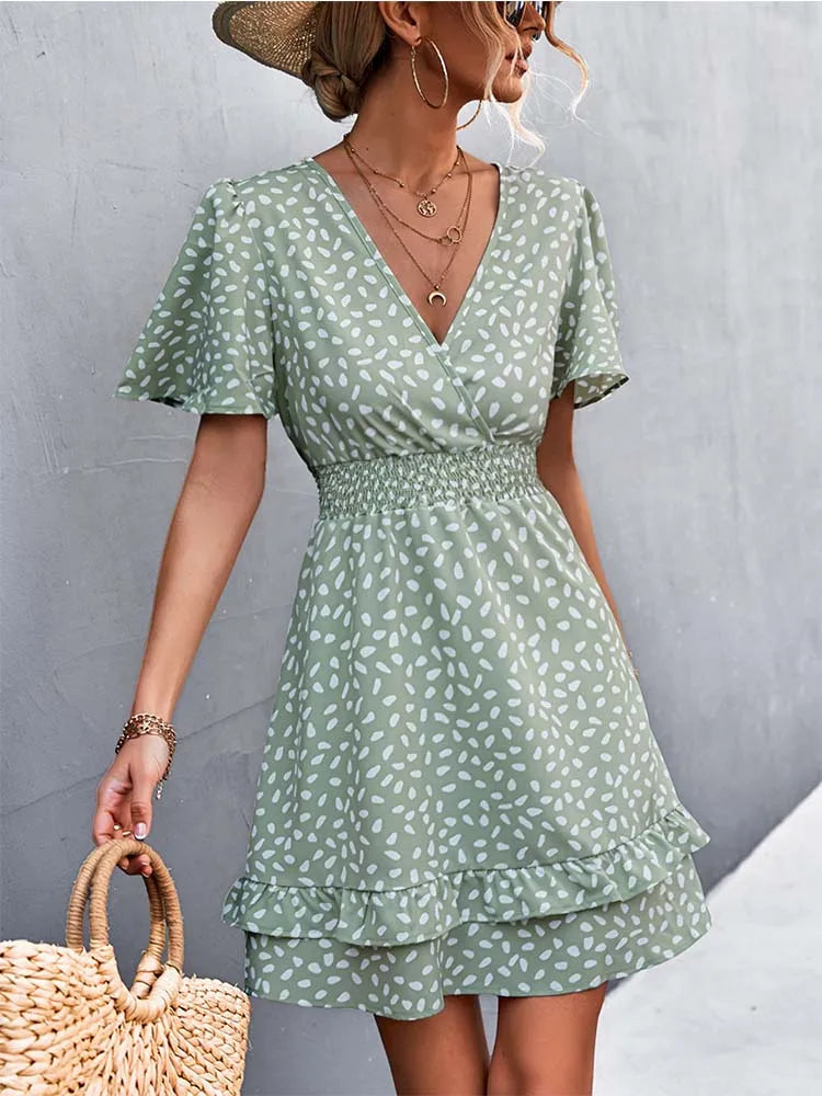 Yannick | Women's Floral Frill Sleeve Wrap Midi Summer Dress