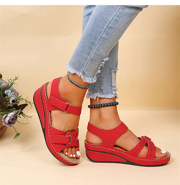 Ingeborg | Women's Cut-Out Velcro Wedge Sandals