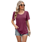Jebediah | Women's Puff Sleeve Pleated Peplum Round Neck Loose Top
