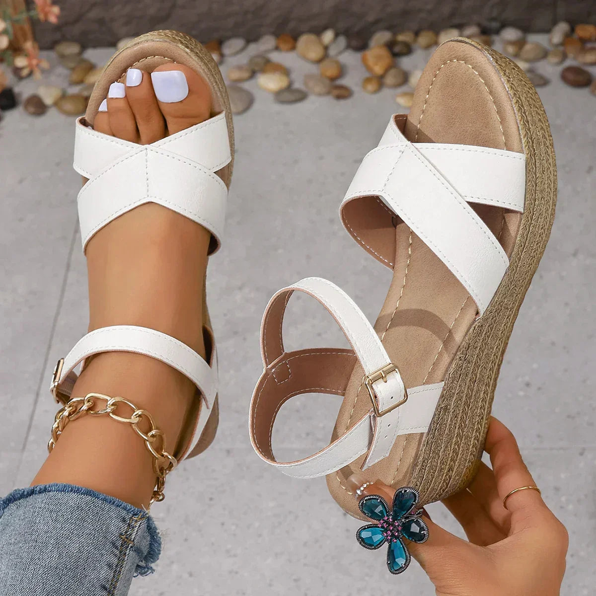 Dashiell | Women's Elegant Cross Strap Espadrille Wedge Sandals