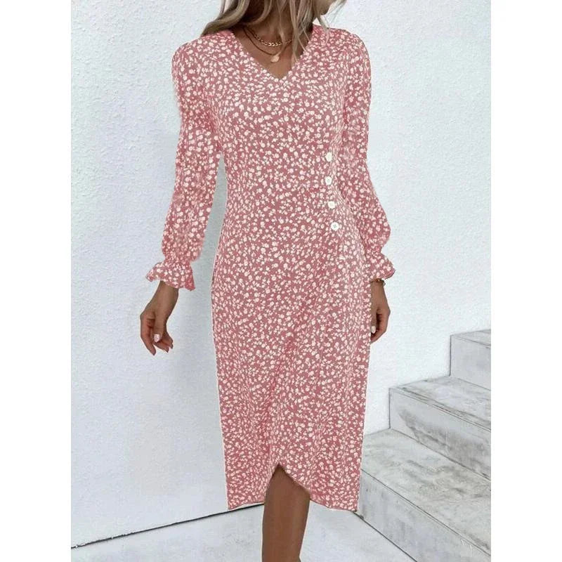 Jobst | Women's Floral Button Front Puff Sleeve Midi Dress