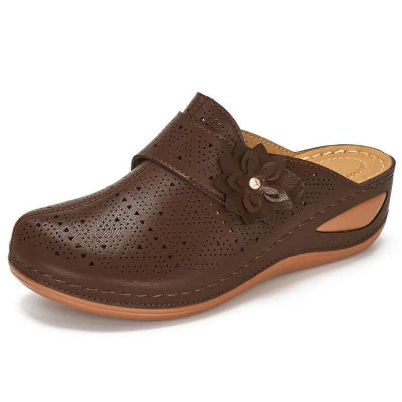 Elowen | Women's Floral Slip On Clogs with Perforated Design