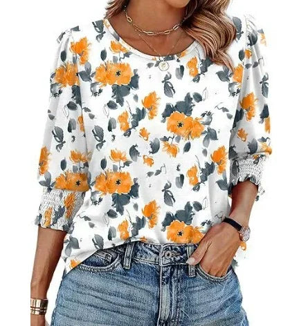 Finian | Women's Floral Print Three-Quarter Sleeve Top