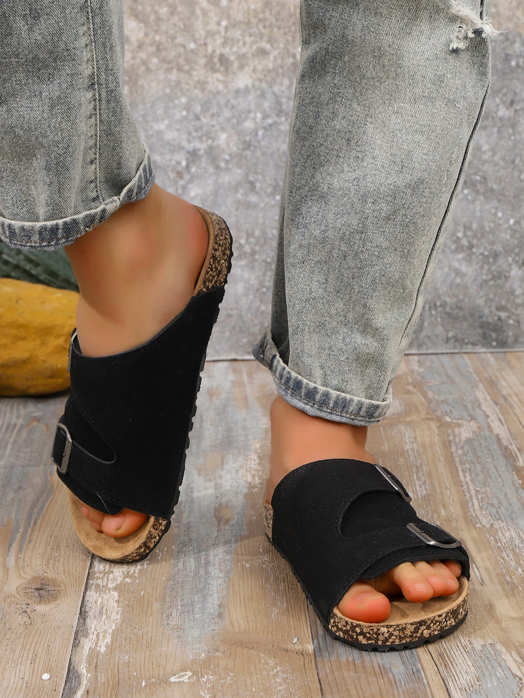 Freya | Women's Flat Slide Sandals with Buckle Detail