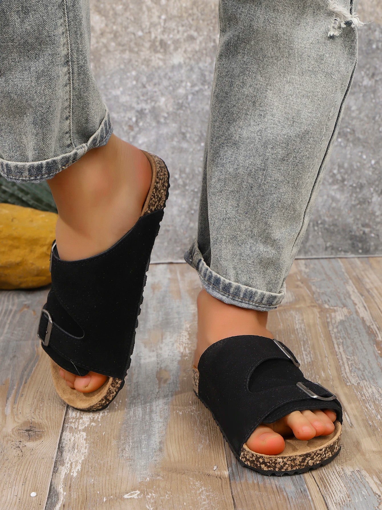 Freya | Women's Flat Slide Sandals with Buckle Detail