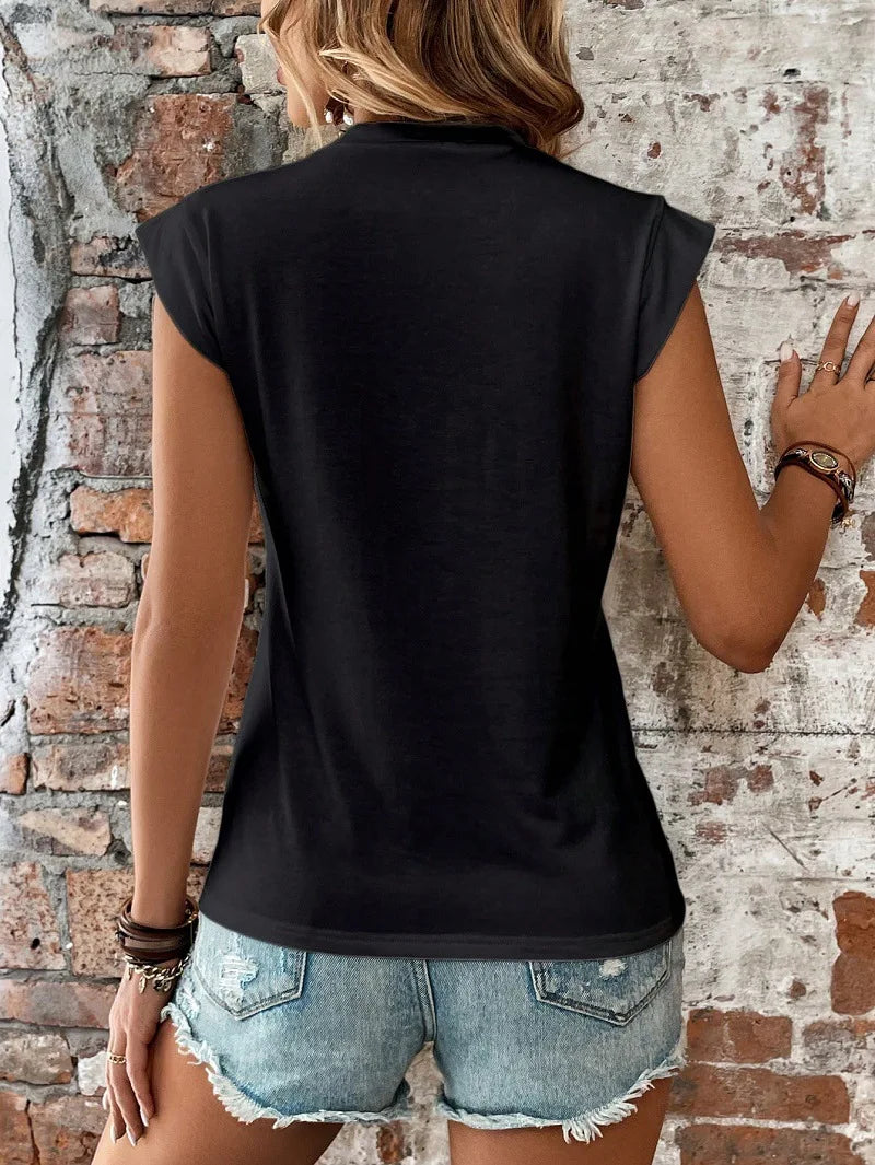 Ualda | Women's Cap Sleeve Crew Neck Relaxed Fit Top