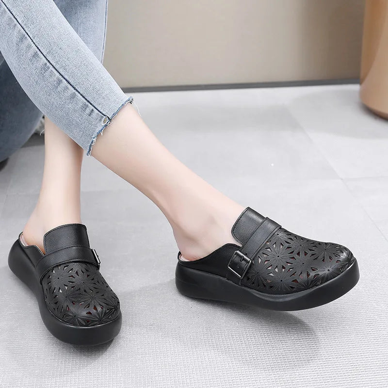 Elara | Women's Floral Pattern Slip-On Clogs with Buckle Detail
