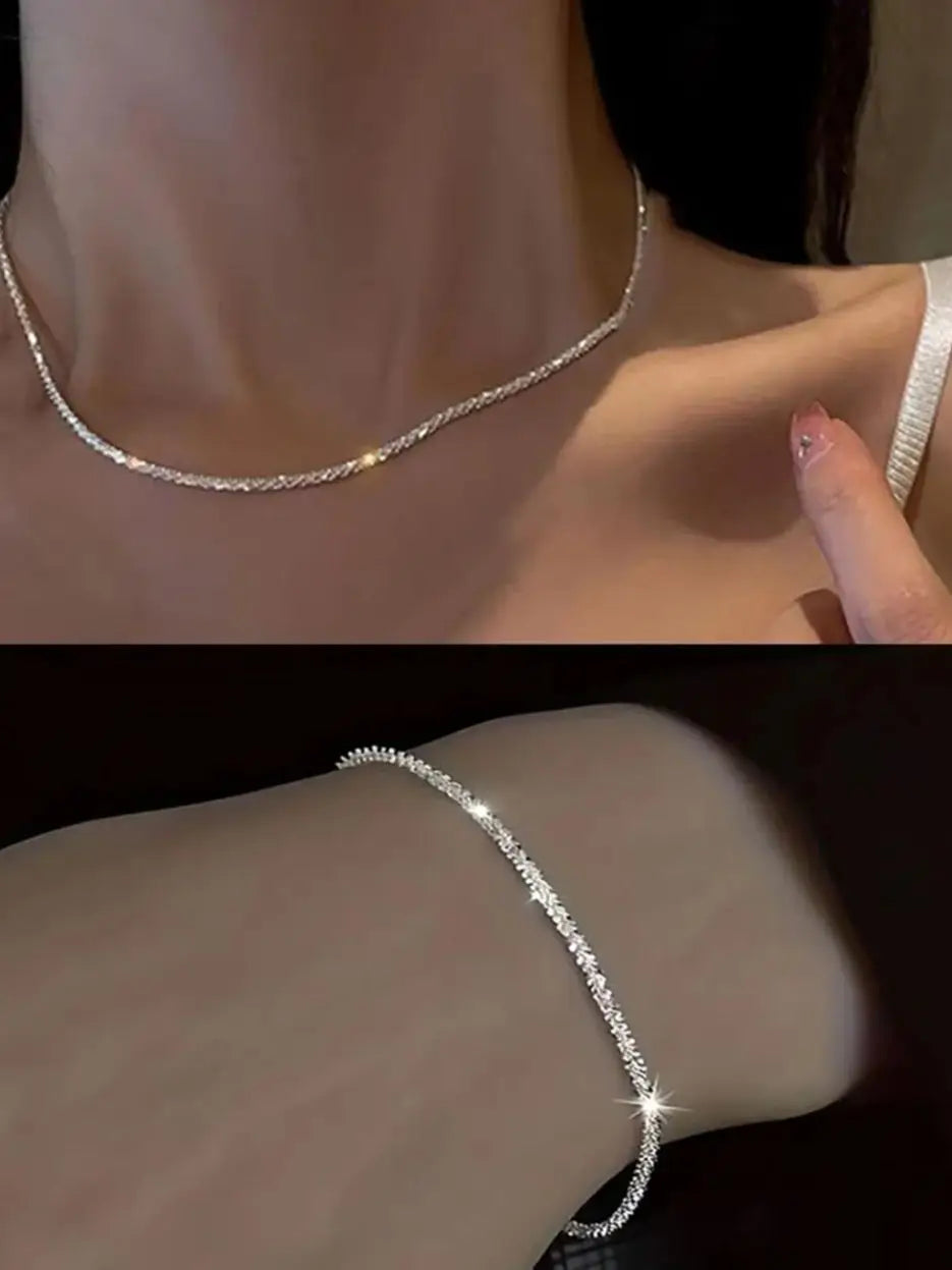 Elise | Silver Spark Chain and Bracelet Set