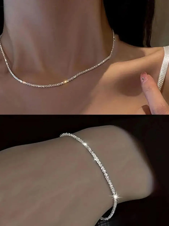 Elise | Silver Spark Chain and Bracelet Set