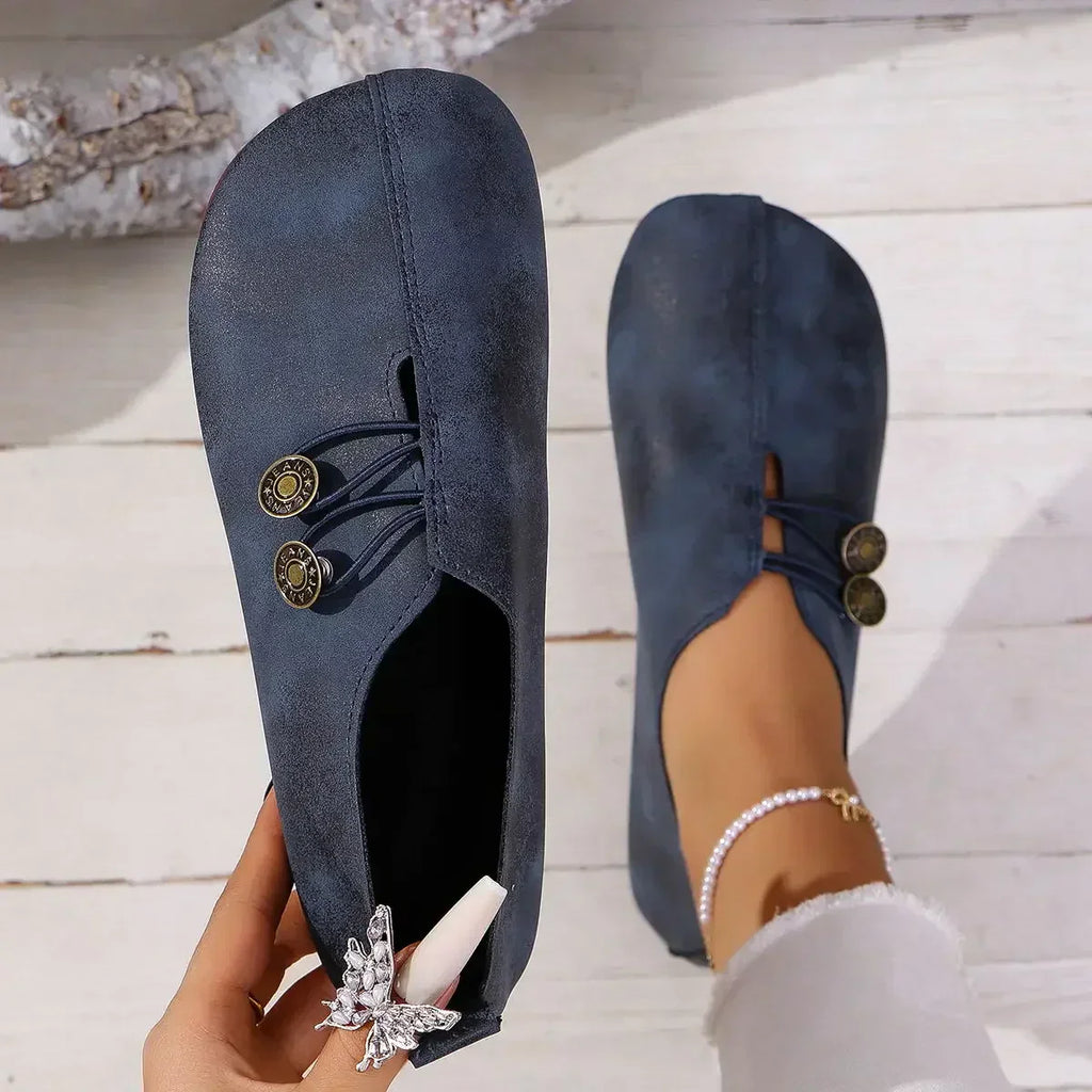 Evarra | Women's Button Detail Slip-On Flat Loafers