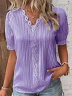 Gwenllian | Women's Lace Trim V-Neck Pleated Blouse