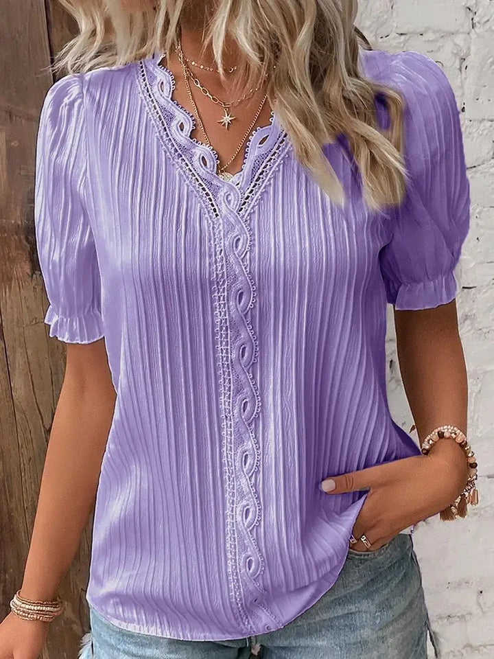 Gwenllian | Women's Lace Trim V-Neck Pleated Blouse