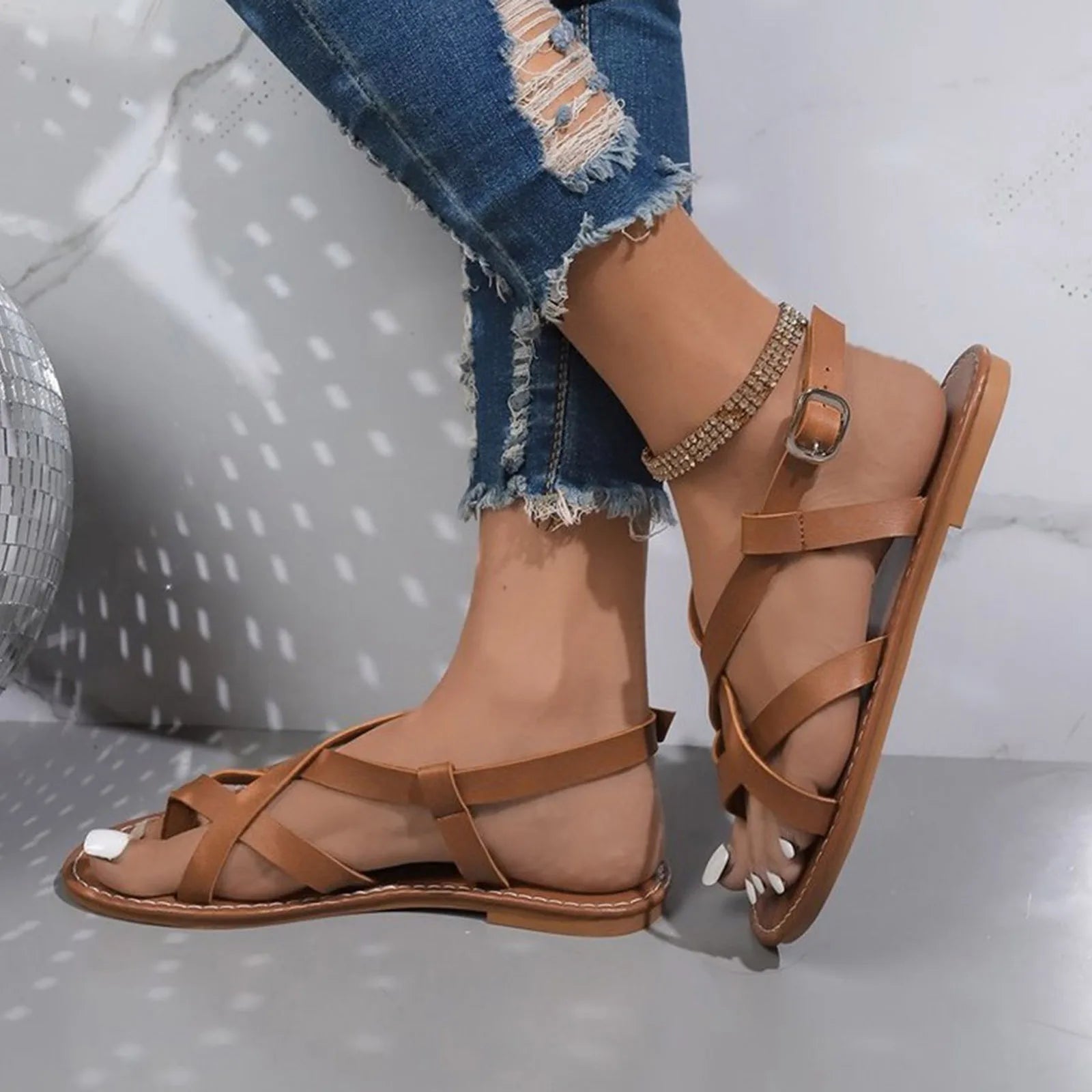 Kerenza | Women's Strappy Wrap Around Flat Beach Sandals