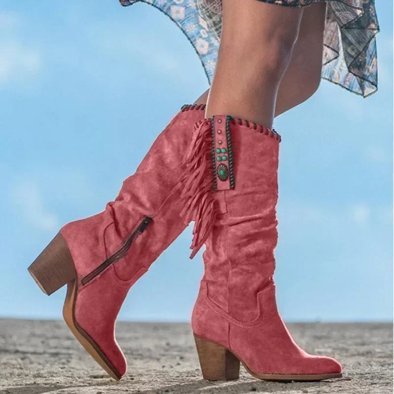Elaris | Women's Fringe Detail Western Cowboy Calf Boots