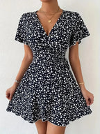 Luthais | Women's Floral Wrap V-Neck Mini Dress