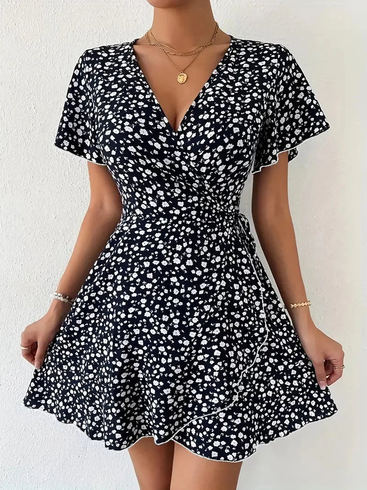 Luthais | Women's Floral Wrap V-Neck Mini Dress