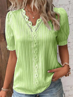 Gwenllian | Women's Lace Trim V-Neck Pleated Blouse