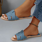 Niall | Women's Woven Panel Wide Strap Flat Slides