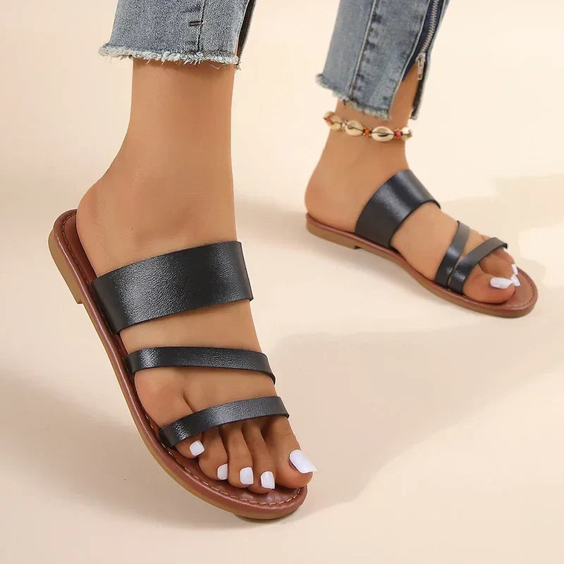 Osberga | Women's Double Band Toe Ring Flat Slides