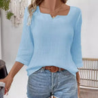 Isidore | Women's Notch Neck Three Quarter Sleeve Loose Top