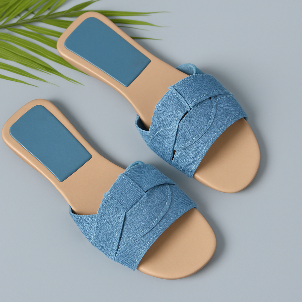 Niall | Women's Woven Panel Wide Strap Flat Slides