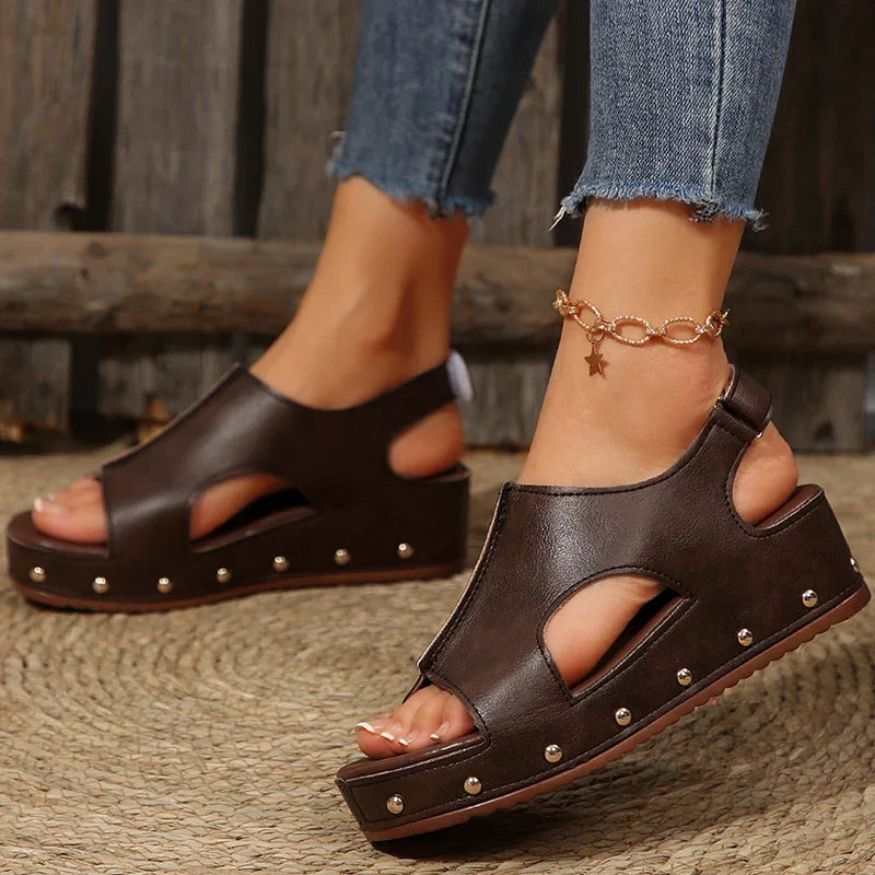 Idris | Women's Cut-Out Studded Peep Toe Platform Sandals