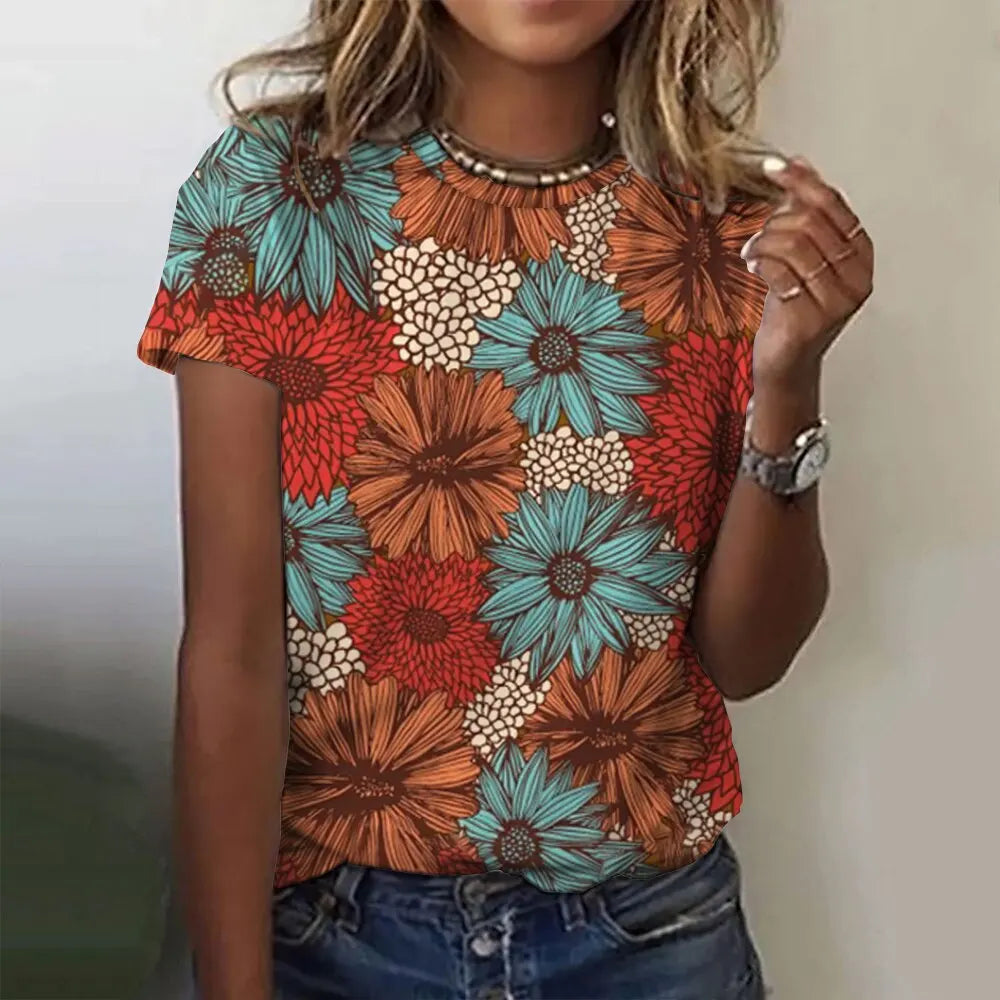 Jarlath | Women's Bold Floral Graphic Short Sleeve T-Shirt