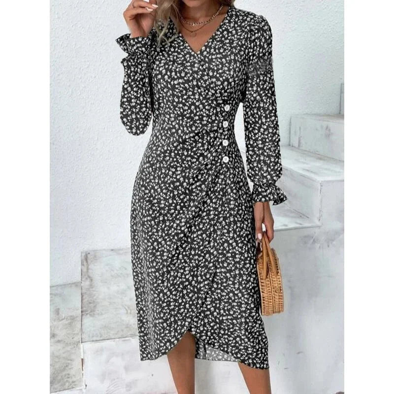 Jobst | Women's Floral Button Front Puff Sleeve Midi Dress