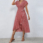Ysabeau | Women's Floral Wrap Ruffle Hem Midi Summer Dress
