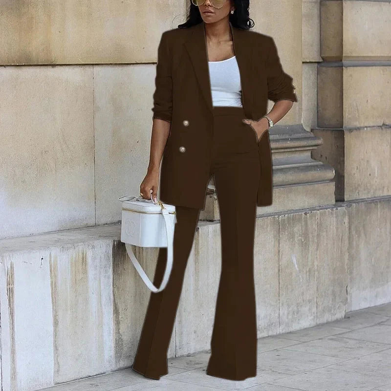 Agnes | Women's Elegant Double-Breasted Blazer & Flared Trousers Set